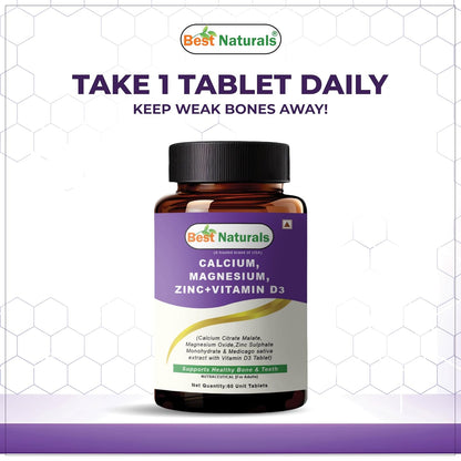 Best Naturals Calcium Magnesium Zinc with Vitamin D3 â€“ 60 Tablets â€“ 2-Month Supply Trusted Brand from USA