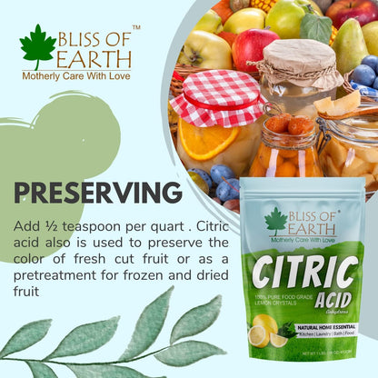 Bliss of Earth Citric Acid 100% Pure Food Grade Lemon Crystals Anhydrous Citric Acid Powder 907gm