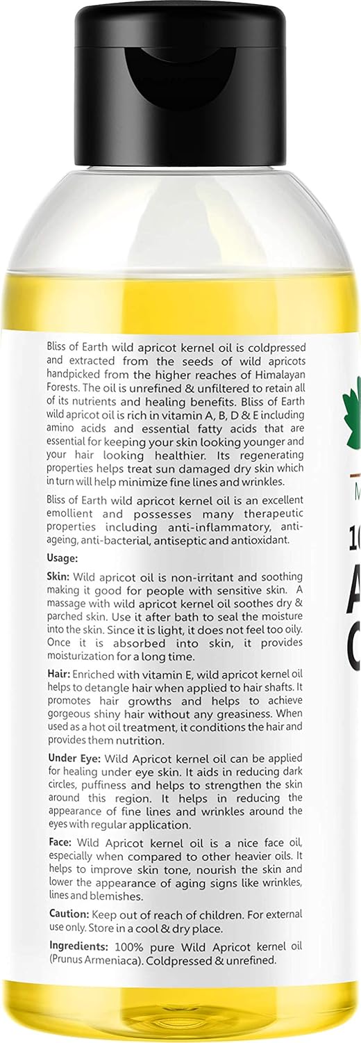 Bliss of Earthâ„¢ Wildcrafted Himalayan Apricot Oil Coldpressed & Unrefined (100 ML)