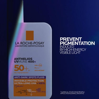 La Roche-Posay Anthelios Sunscreen UVMune Anti-Dark Spot Fluid SPF50 PA++++ Broad Spectrum| Anti-pigmentation Even Tone Sun Protection for Face with Melasyl, 50 ml