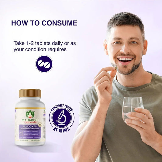 Maharishi Ayurveda Glucomap For Diabetes Management With Jamun,Karela,Neem,Arjuna Help Control Blood Sugar Levels Natural Glucose Regulator Helps In Blood Sugar Metabolism 60 Tablets