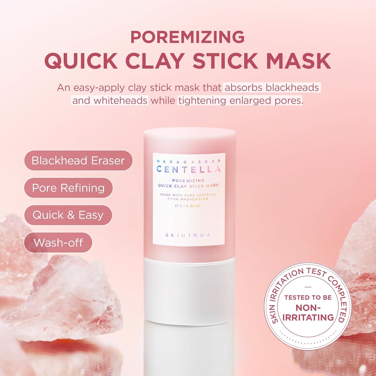 SKIN1004 Madagascar Centella Poremizing Quick Clay Stick Mask 27g â€“ Face Mask with 5 Clays & Red Bean Powder for Pore Care, Oil Control, Blackhead Removal & Skin Soothing Korean Skincare