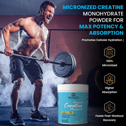 NATURYZ Pure Micronized Creatine Monohydrate | Rapid Absorption | Quercetin | Muscle Strength & Power for Intense Workout | Supports Athletic Performance | Enhances Lean Muscle Volume - 100g(Unflavoured)