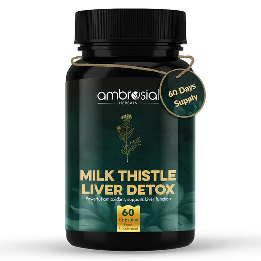Ambrosial Milk Thistle Liver Detox Supplement| Milk Thistle Capsules for Liver with Dandelion Root | High Strength Herbal Antioxidant Complex for Liver Support (Pack of 1-60 Capsules)