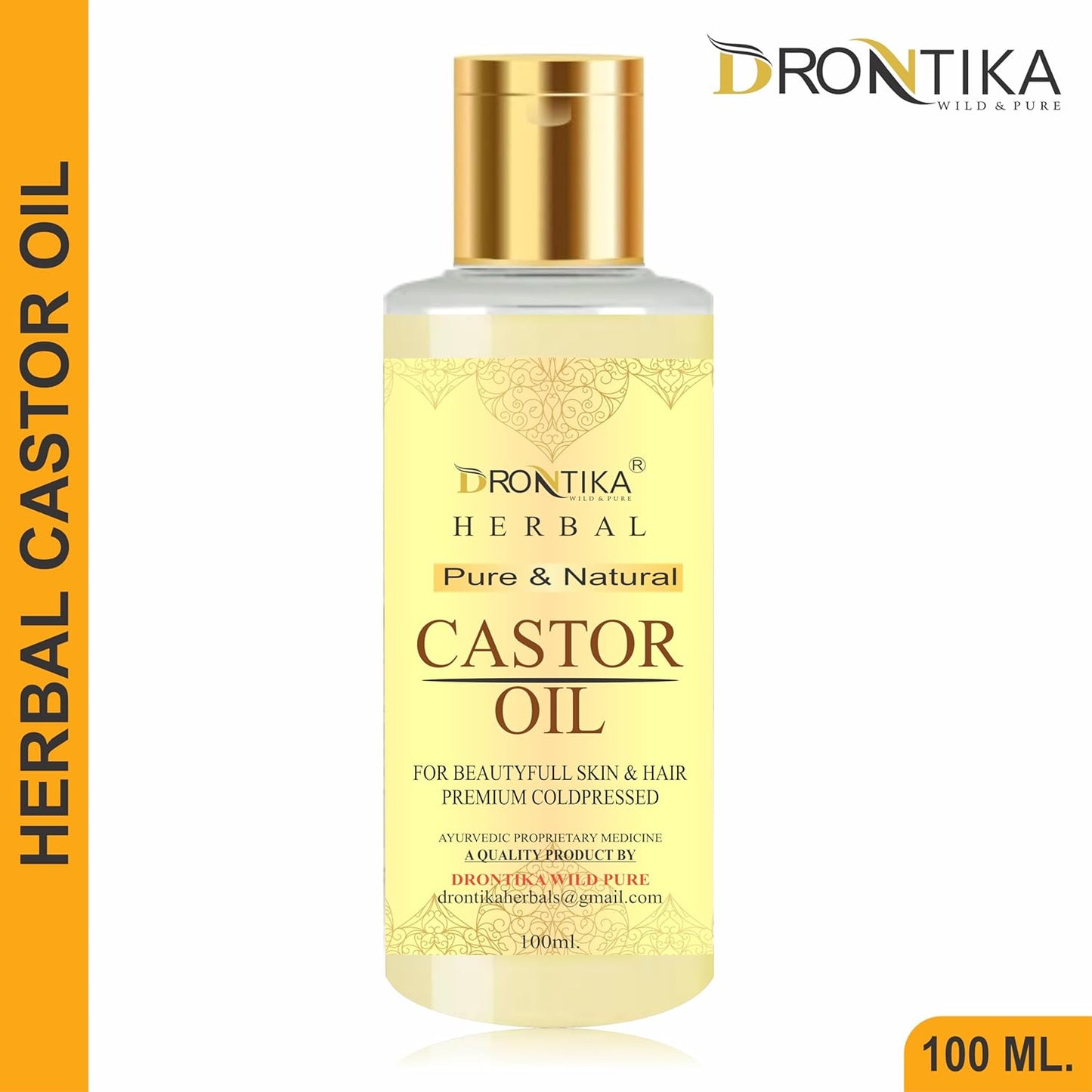 DRONTIKA Herbal 100% Pure Castor Oil - Cold Pressed - For Stronger Hair, Skin & Nails - No Mineral Oil & Silicones, 200 ml (Pack Of 2)