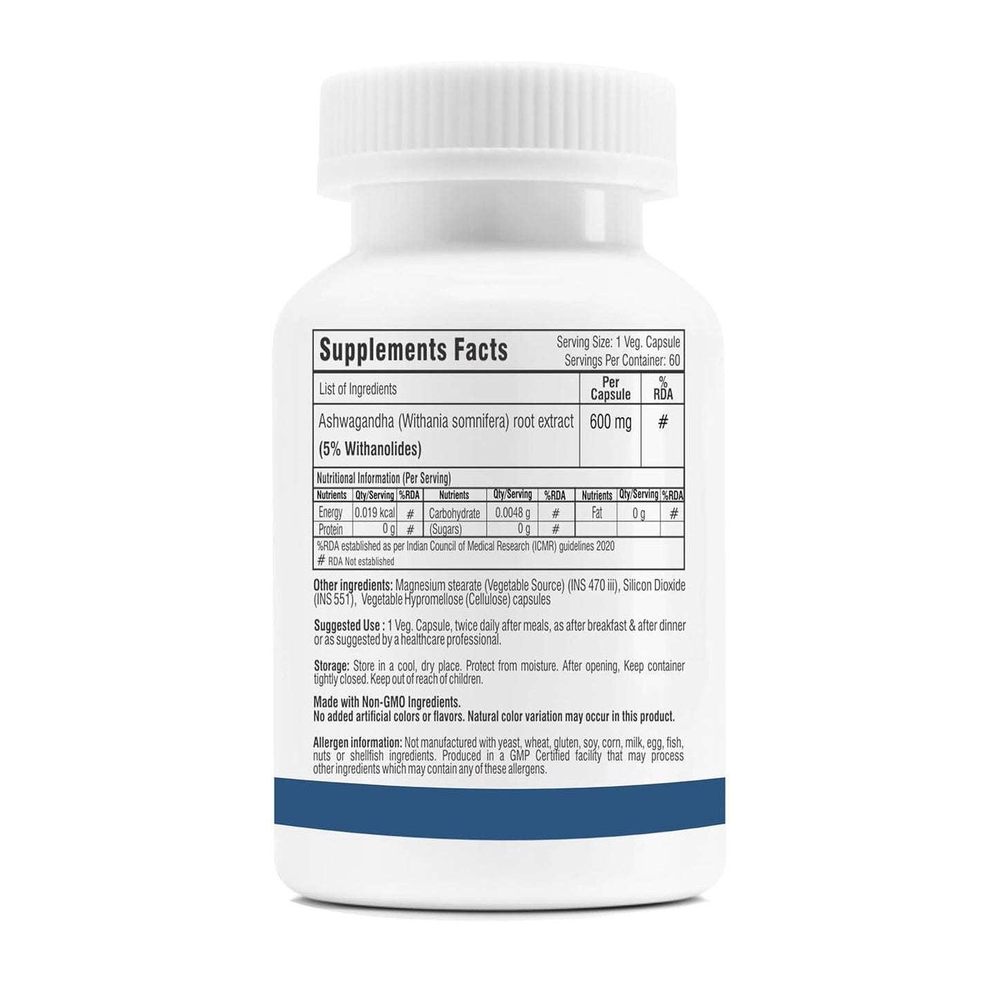Trexgenics Ashwagandha 600 mg 5% Withanolides Stress, Thyroid, Energy, Sports Performance Support (60 Veg. Capsules) (Pack of 1)