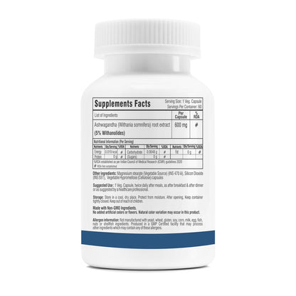 Trexgenics Ashwagandha 600 mg 5% Withanolides Stress, Thyroid, Energy, Sports Performance Support (60 Veg. Capsules) (Pack of 1)