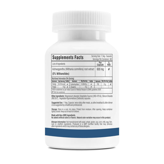 Trexgenics Ashwagandha 600 mg 5% Withanolides Stress, Thyroid, Energy, Sports Performance Support (60 Veg. Capsules) (Pack of 1)