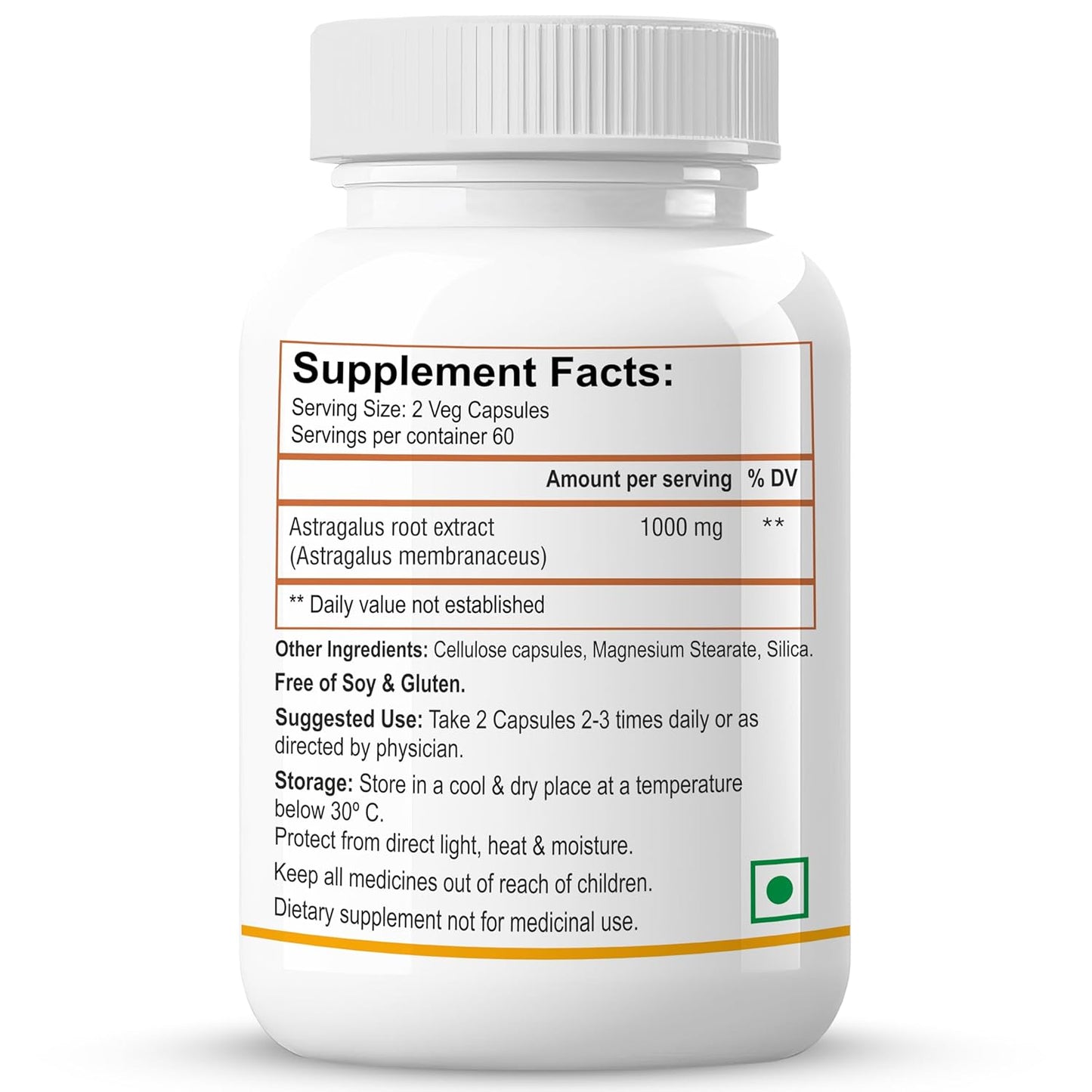 Biotrex Nutraceuticals Astragalus 500mg Supplement | Heart & Kidney Health | Immunity Booster & Adaptogen | Antioxidant | Enhances Strength & Atheletic Performance | 60 Veg Capsules