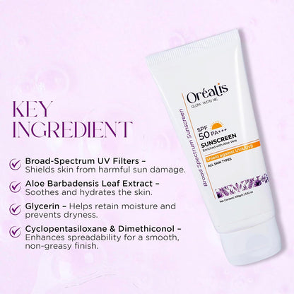 OrÃ©alis Sunscreen Cream 100gm with UVA UVB PA+ Protection | Moisturizer with Aloe Vera | Broad Spectrum Lightweight Non-Greasy Face Sunscreen for All Skin Types Men & Women