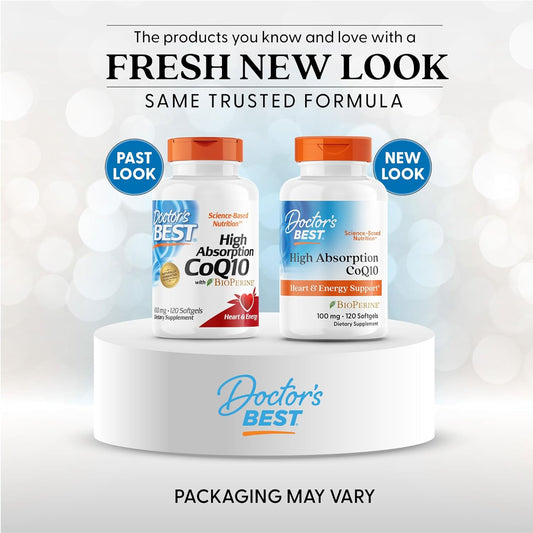 Doctor's Best High Absorption CoQ10 with BioPerine Supplement - Coenzyme Q10 Softgels for Heart Health & Antioxidant Support, Naturally Fermented CoQ10 100mg for Women & Men, Non GMO - 120 Softgels