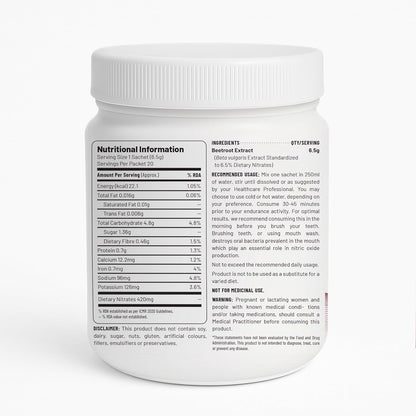 Unived Elite Beet-420 | Beetroot Extract standardized to 6.5% Dietary Nitrate, 420mg Nitrate Per Serving | Endurance Superfood for Athletes | Vegan, Caffeine-Free, Pre-Workout Powder| 20 Servings | 130g