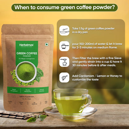 Herbal Max Green Coffee Powder | Natural Weight Management & Energy Support | Organic, All-Natural Supplement for Digestion, Metabolism & Daily Wellness | 100 g