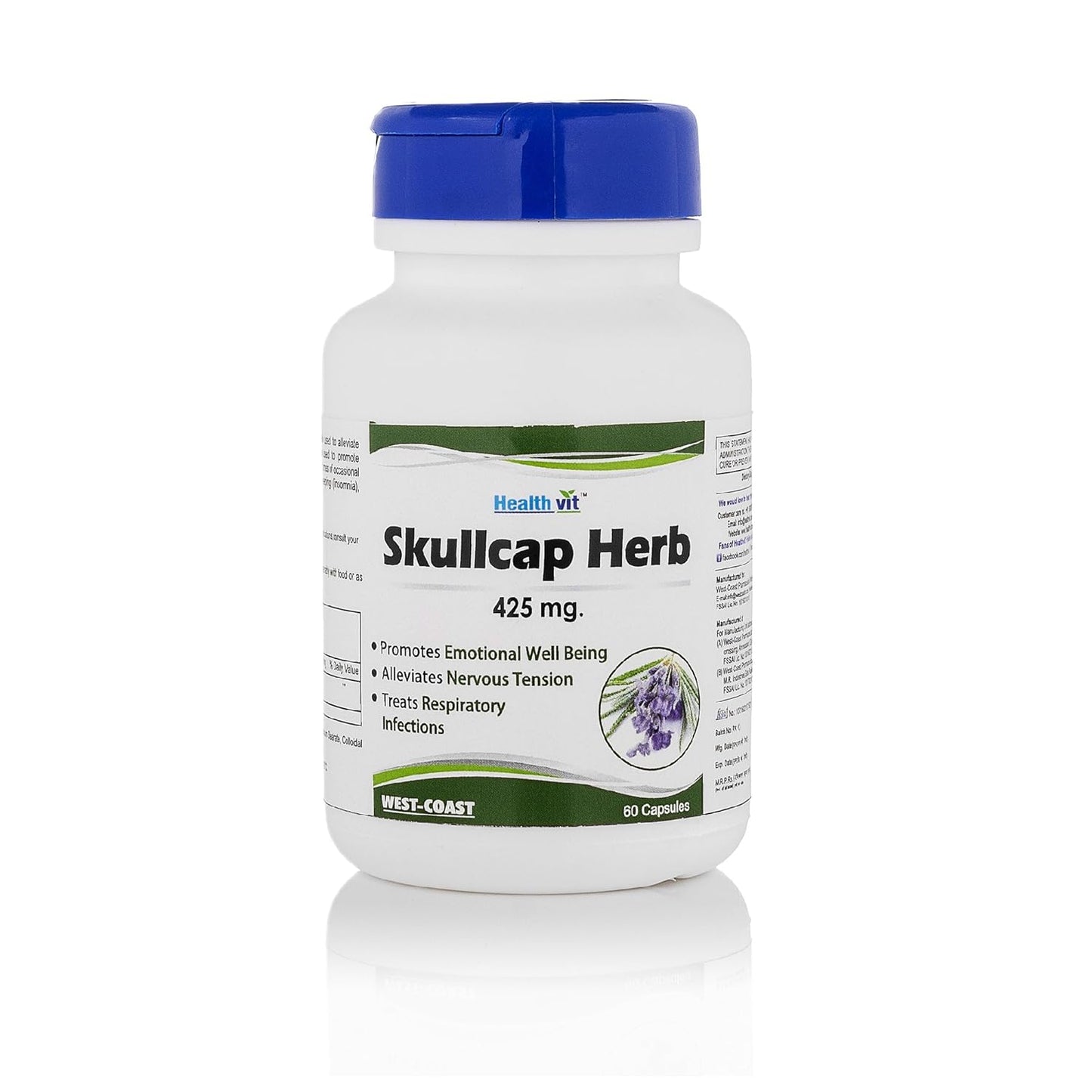 Healthvit Skullcap Herbs 425 mg for Nervous System Support - 60 Capsules