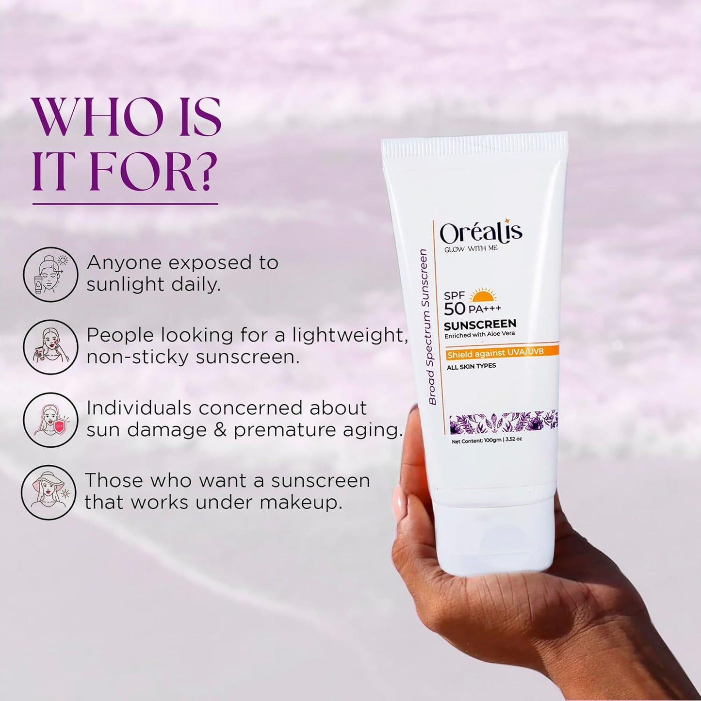 OrÃ©alis Sunscreen Cream 100gm with UVA UVB PA+ Protection | Moisturizer with Aloe Vera | Broad Spectrum Lightweight Non-Greasy Face Sunscreen for All Skin Types Men & Women