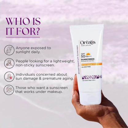 OrÃ©alis Sunscreen Cream 100gm with UVA UVB PA+ Protection | Moisturizer with Aloe Vera | Broad Spectrum Lightweight Non-Greasy Face Sunscreen for All Skin Types Men & Women
