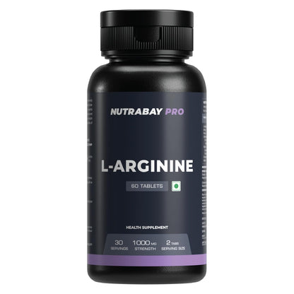 Nutrabay Pro L-Arginine Tablets 1000mg per Tablet â€“ Improve Endurance, Promote Muscle Pump, Non-GMO, Vegan Friendly â€“ 60 Veg Tablets| Tested for Purity | 100% Authentic