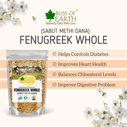 Bliss of Earth Certified Organic 200gm Fenugreek seed (Sabut Methi Dana) spices and masala For | hair grow | Boosting metabolism & Immunity | Weight Loss | Healthy cooking
