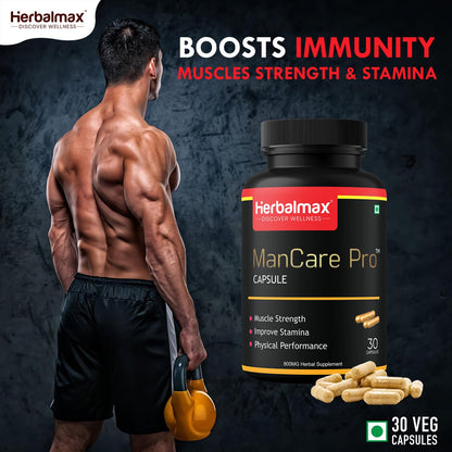 Herbalmax ManCare Pro Capsules â€“ 800mg | With Safed Musli, Shilajit, Ashwagandha, Vaidarikandra & Kaunch Beej Extract | Supports Muscle Strength, Stamina & Physical Performance â€“ 30 Capsules