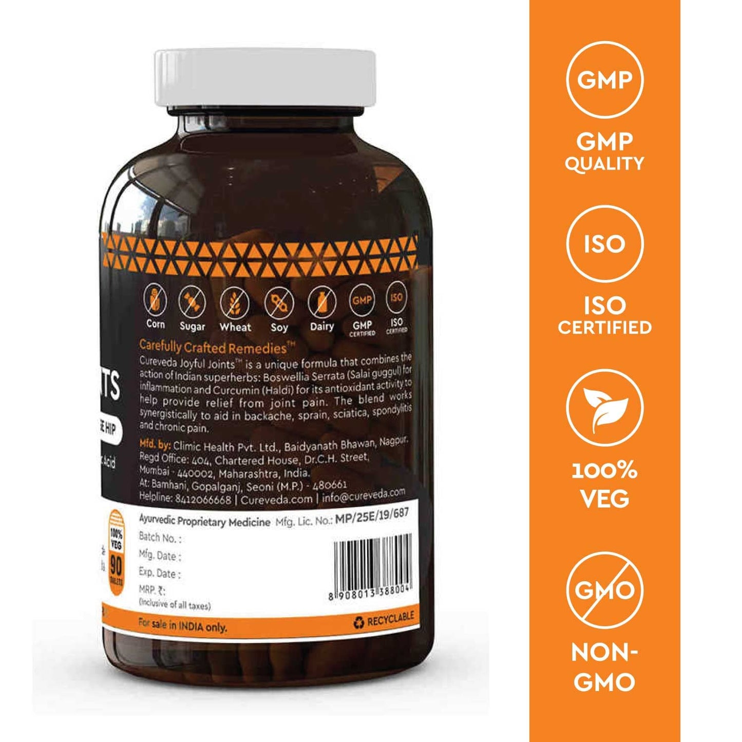 Cureveda Herbal Joyful Joint Support Supplement Tablets For Bone,Joint Wellness (60 Tablets)