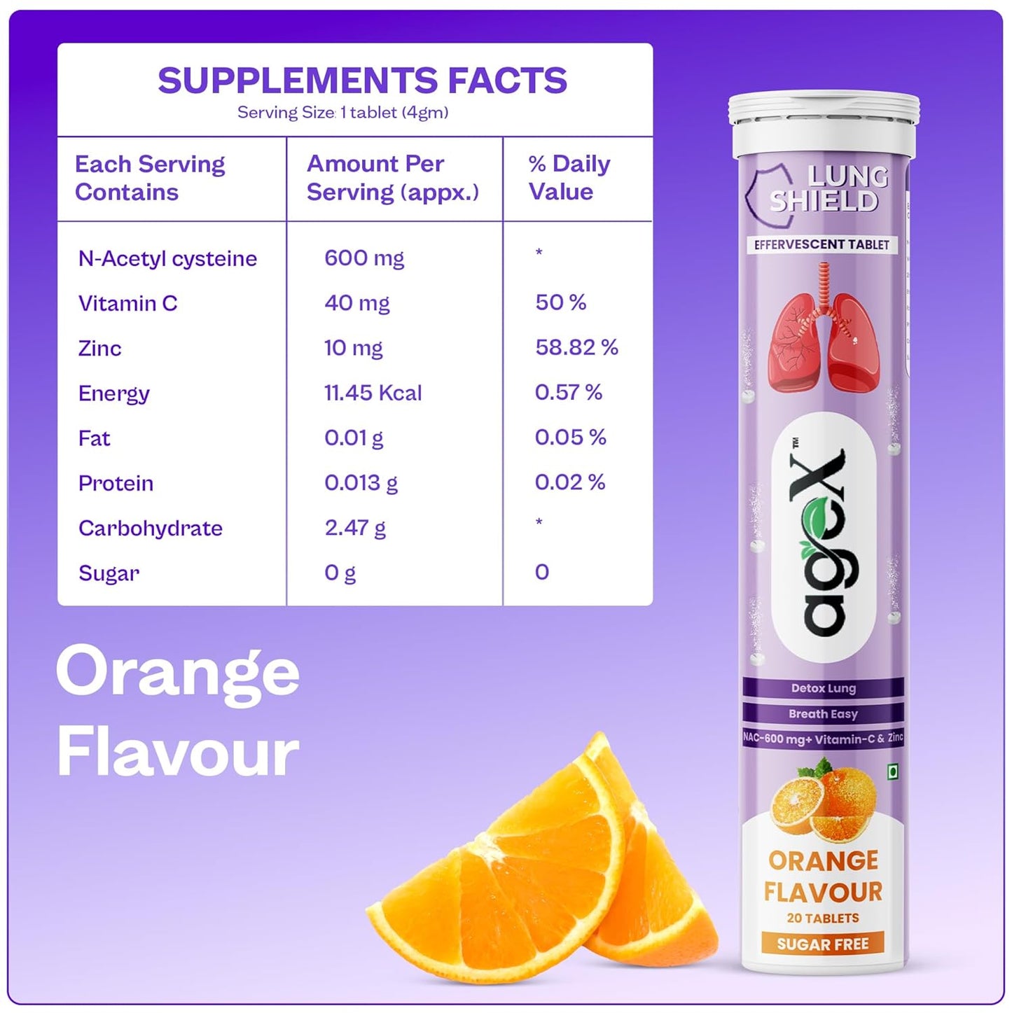 Lung Detox Effervescent Tablets with N-Acetylcysteine 600mg, Vitamin C & Zinc | Supports Lung Cleanse, Clear Breathing & Immune Strength | Orange Flavour | 20 Tablets (Pack of 1)