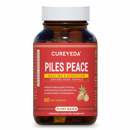 Cureveda Piles Peace Herbal Tablets | Improve Digestion and Relief from Constipation, Pain & Swelling | Helps to Reduce Itching, Inflammation & Swelling for Men, Women (60 Tablets)