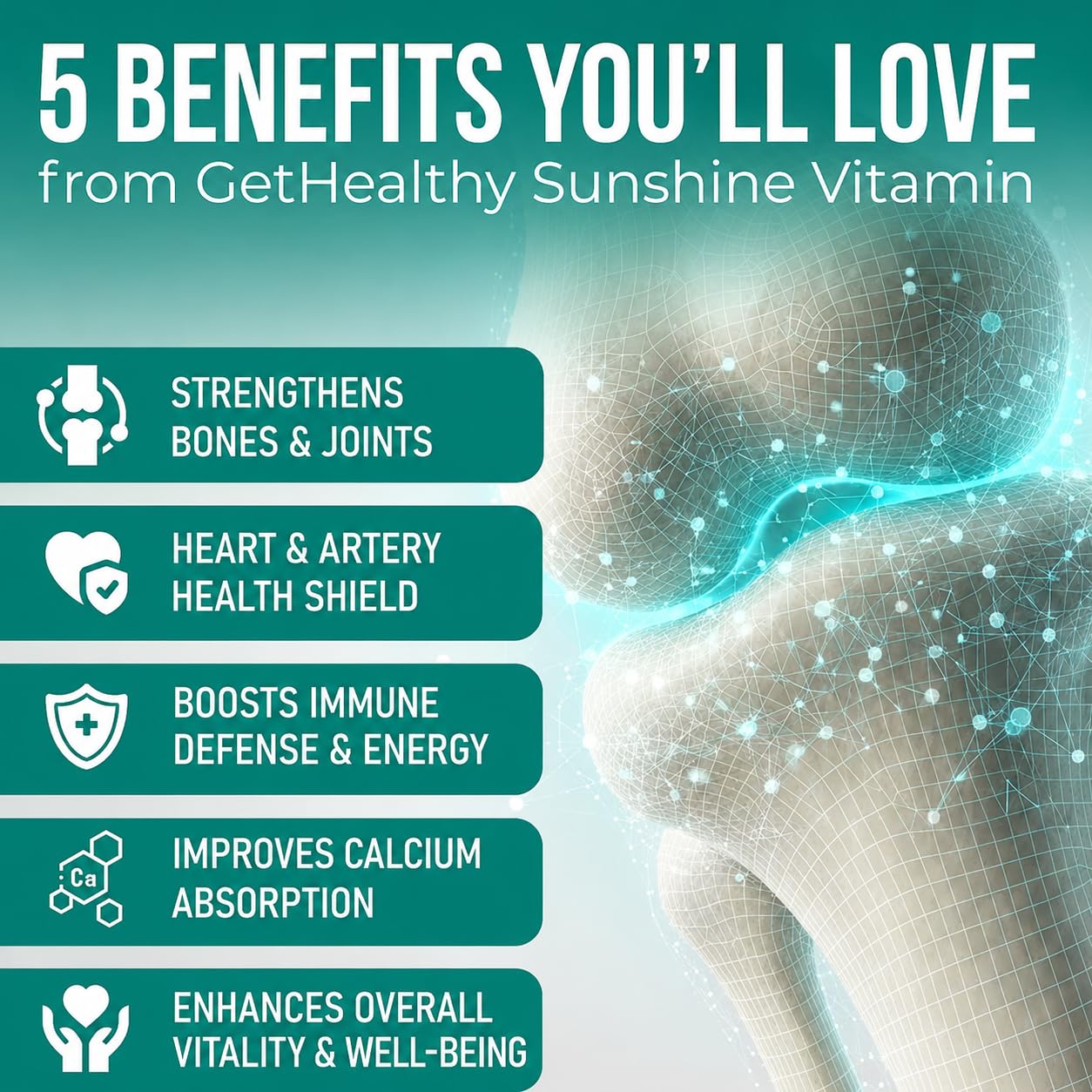 GetHealthyÂ® Sunshine Vitaminâ„¢ | Vegan Vitamin D3 K2 MK7 Tablets | 600 IU Vitamin D3 + K2 Supplement for Bone, Heart & Immune Support | 120 Day Supply | Third-Party Lab Tested