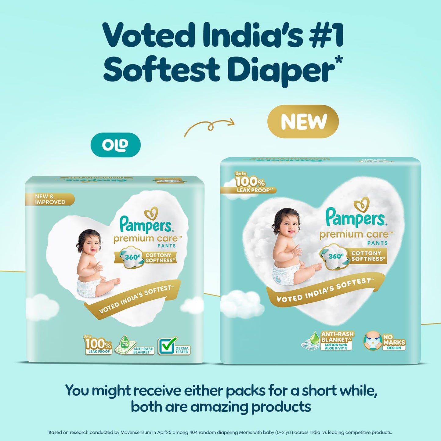 Pampers Premium Care Pant Style Baby Diapers M 54 Count | No Marks Design | Voted World #1 Softest Diaper | All in 1 diaper with 360 Cottony Softness