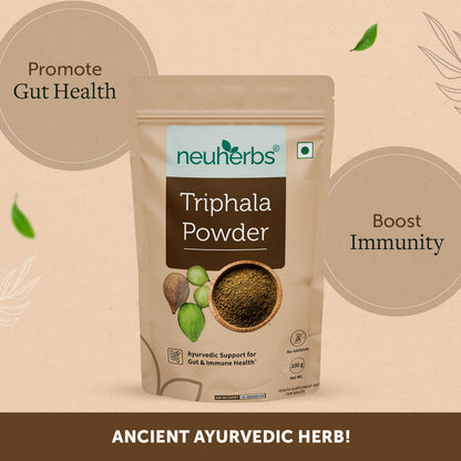 Neuherbs Organic Triphala Powder - 100 GM | Triphala Churna For Gut, Immune & Intestinal Health | Helps Relieve Constipation | Herbal Supplement | Quick Acidity & Gas Relief | Certified Organic