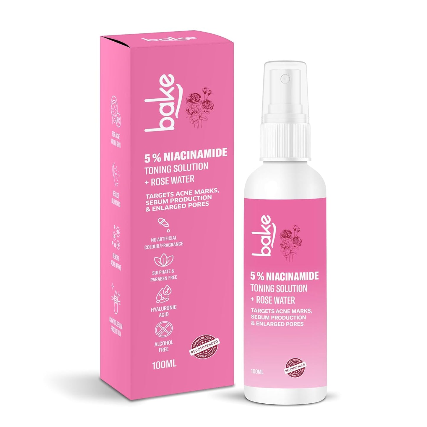 BAKE 5% Niacinamide Toner For Combination & Oily Skin | Targets Acne Marks, Oil Production & Enlarged Pores for Glowing Skin | Alcohol Free Toner for Women & Men | 100ml (Unscented)