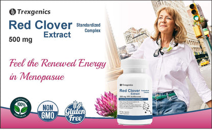 Trexgenics RED CLOVER 500mg (10% Phytoestrogen Isoflavones) Natural Menopause, Hormonal Balance Support for Women (60 Vcaps) (1)
