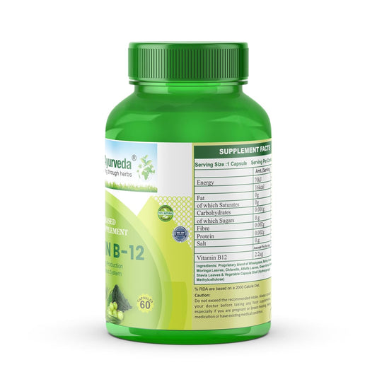 Planet Ayurveda Vitamin B12 60 Capsules â€“ Whole Food Methylcobalamin for Energy & Immunity â€“ Vegan B12 with Probiotics & Enzymes â€“ Gluten-Free Supplement