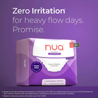 Nua 360Â° Comfort Period Panties (M-L) | Pack of 5 | Ultra-Absorbent | Zero Irritation | 4X Comfort | for Heavy Flow | No rashes | Leakproof | Seamless | 100% Toxic-Free, Dermatologically Tested