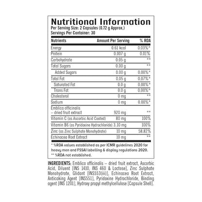 GNC Immune Formula | 60 Veg Capsules | Strengthens Immune System | Reduces Common Cold Risks | Protects Against Infections | Vitamin C, Zinc, Amla & Vitamin B6 | For Men & Women