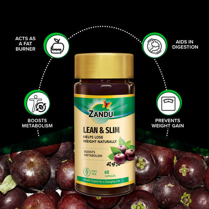 Zandu Lean & Slim | Enriched With The Goodness Of 6 Herbs To Help You In Weight Loss Journey | Acts As A Metabolism Booster & Supports Weight Management, (60 Caps)