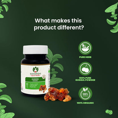 Maharishi Ayurveda Organic Guggulu Tablets | Supports Healthy Cholesterol Levels & Digestion| Joints Detoxification | Weight Management | Antioxidant - 60 Tablets