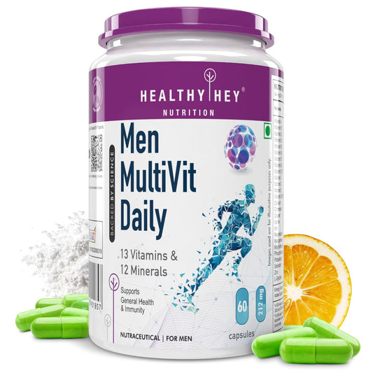 HealthyHey Nutrition Multivitamin For Men - Multi-Vit Daily - 13 Vitamins & 10 Minerals - 60 Vegetable Capsules,1 Count
