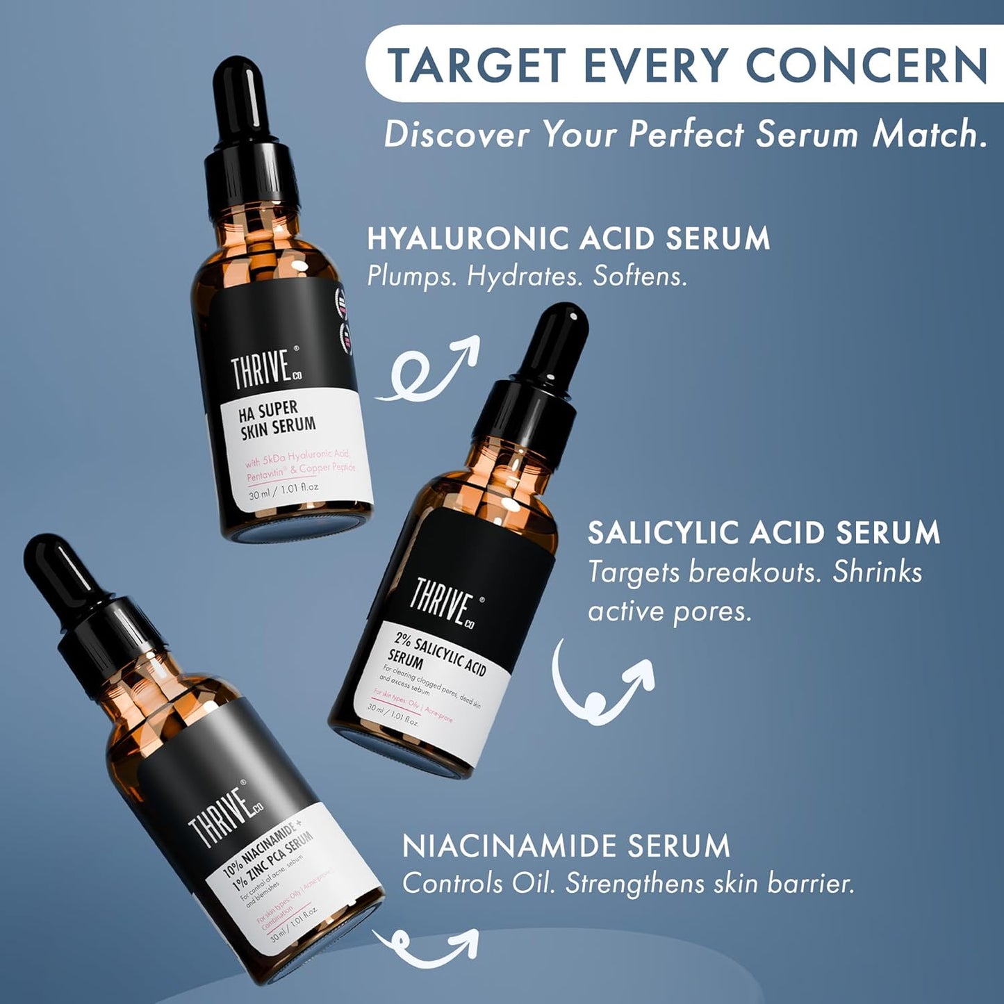ThriveCo 10% Vitamin C Face Serum | Brightens Skin & Helps Reduce Dark Spots | With 33 kDa + 5 kDa Hyaluronic Acid | Boosts Hydration & Glow | For Men & Women | 30 ml