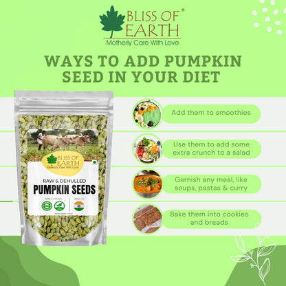 Bliss of Earth Pumpkin Seeds 1kg - Dehulled Pumpkin Seeds for Eating & Weight Management - Organic immunity Health diet Superfood