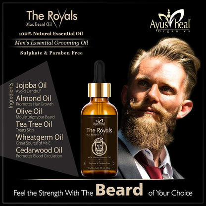 The Royals Max Beard Oil Men's Essential Grooming Oil Beard and Moustache Oil 30 Ml