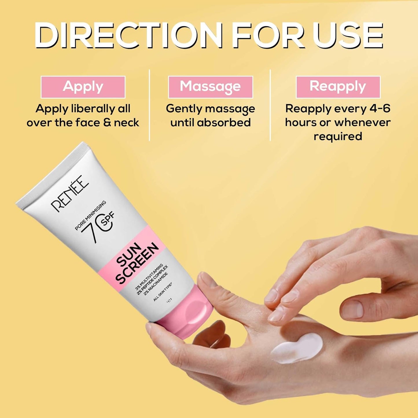 RENEE Pore Minimizing Sunscreen SPF 70 With 2% Niacinamide, 2% Peptide & 3% Multivitamins, 50Ml