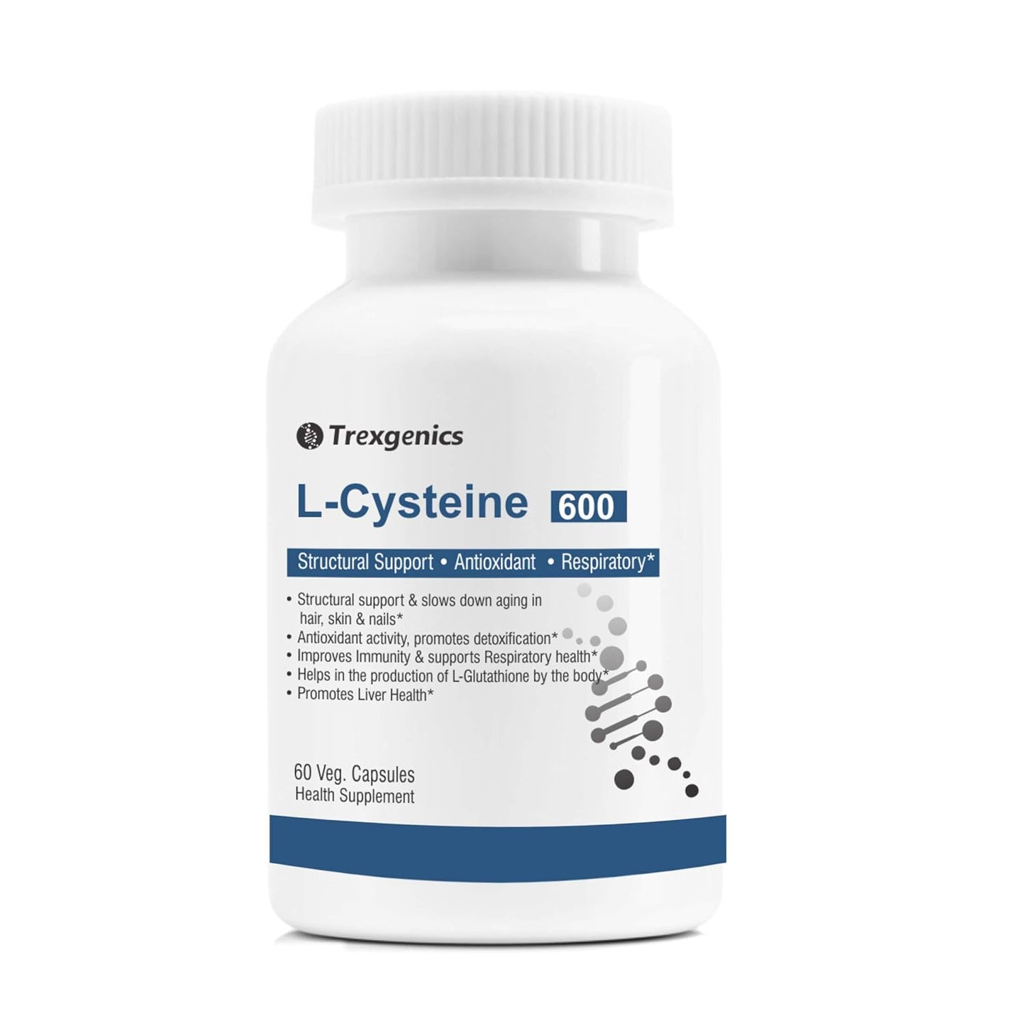 TrexgenicsÂ® L-CYSTEINE 600mg Amino acid for Structural Support, Antioxidant, Respiratory, Skin, Hair & Nails (60 Vcaps) (1)