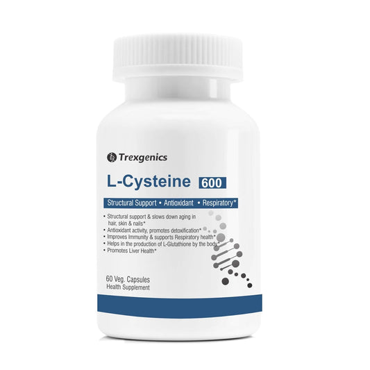 TrexgenicsÂ® L-CYSTEINE 600mg Amino acid for Structural Support, Antioxidant, Respiratory, Skin, Hair & Nails (60 Vcaps) (1)