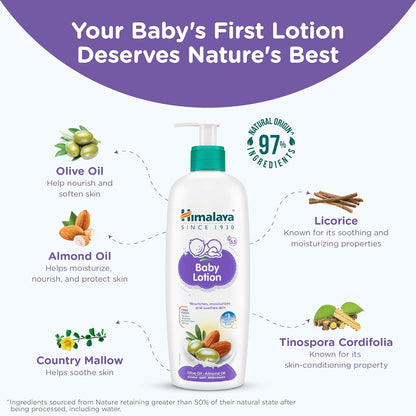 Himalaya Gentle Baby Lotion 400ml with Almond oil, Olive oil, Country Mallow | No.1 Doctor-Prescribed Brand |pH 5.5 formulation | Nourishes and moisturizes your baby's skin | Safe for Newborns