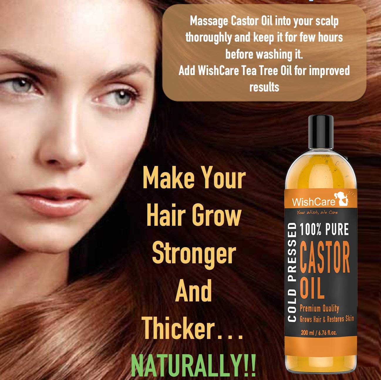 WishCareÂ® Premium Cold Pressed Castor Oil - Pure & Virgin Grade - For Healthy Hair and Skin - 200 ml (Pack of 2)