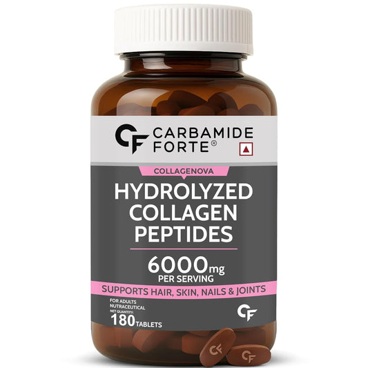 Carbamide Forte Collagen Supplements | Collagen tablets For Women & Men | Type I & III Hydrolyzed Peptides | Skin Supplementss for Glowing Skin, Hair & Nails - 180 Tablets