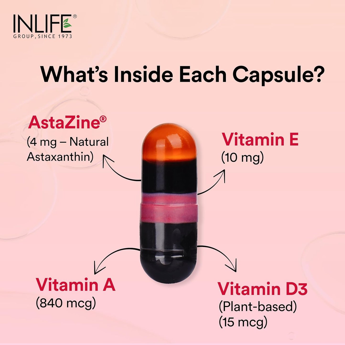 INLIFE Astaxanthin 4 mg Supplement AstaZine | Natural Antioxidant Supplement with Vitamin A, D3 & E â€“ High Absorption Formula â€“ 30 Liquid Filled Vegetarian Capsules