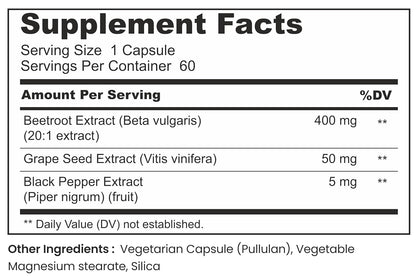 MORA Beetroot Capsules 20:1 Extract | Ayurvedic Beet Root Supplement with Grape Seed & Black Pepper Extract | Nitric Oxide, Blood Flow & Heart Health Support | For Energy, Stamina & Gym Performance | 60 Vegan Capsules