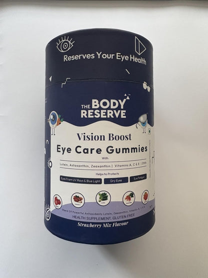 The Body Reserve Vision Boost Eye Care Gummies Enhanced with DHA, Vitamin A, C & E Promotes Vision and Protects from Blue Light & Digital Strain Strawberry Mix Flavoured 30 Gummies(Pack of 1)