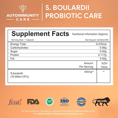 S. Boulardii Care â€“ Saccharomyces Boulardii Probiotic Supplement | 10 Billion CFU | Probiotics Supplement for Gut Health, Intestinal Lining & Microbial Balance | 60 caps (60 doses)